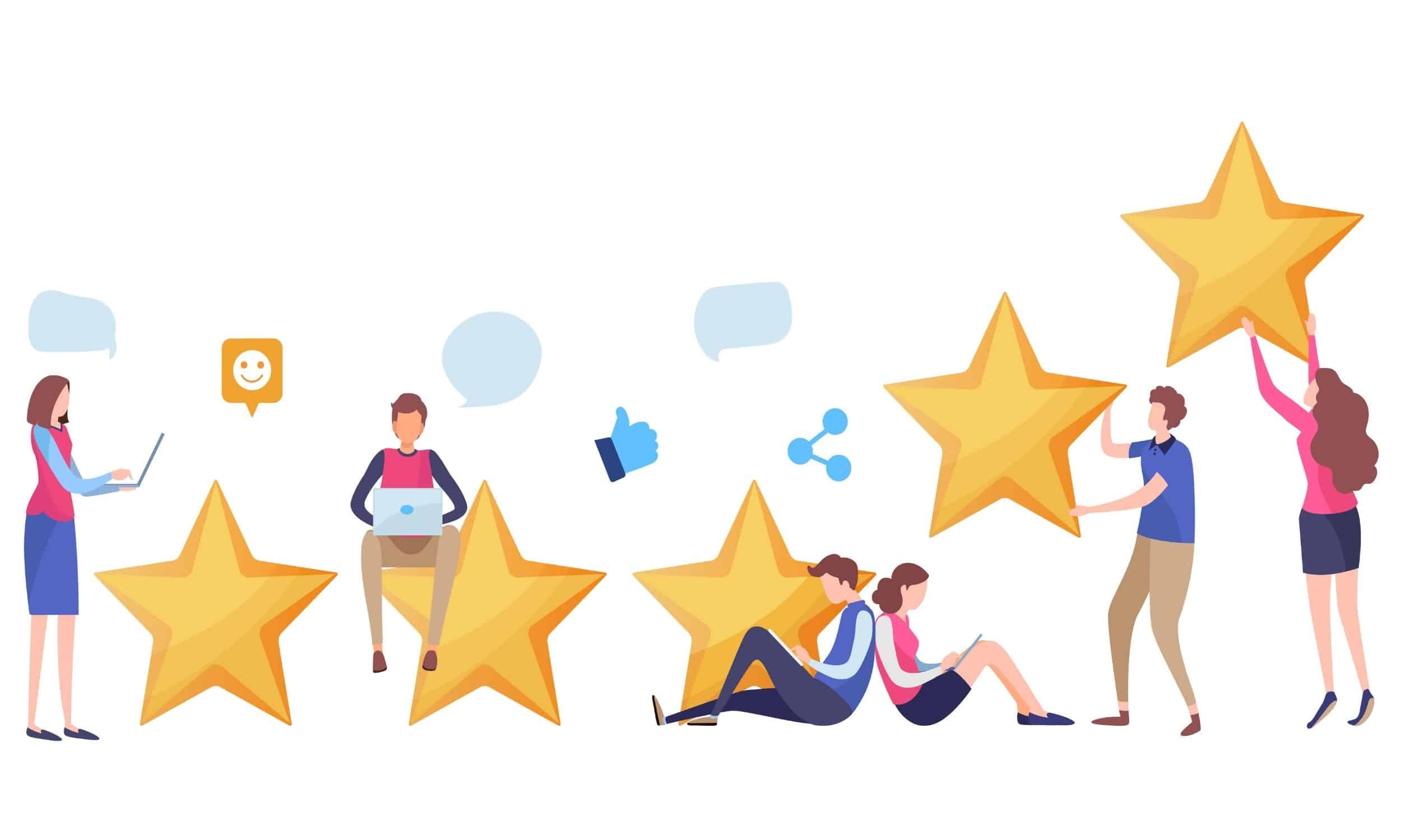 people next to stars symbolizing the importance of customer experience in a corporate reputation management plan