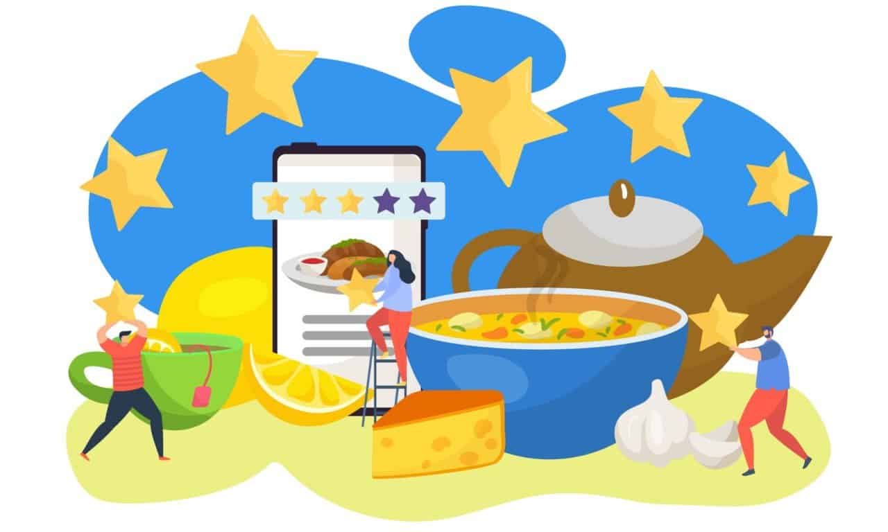 an illustration of customers giving feedback in a restaurant