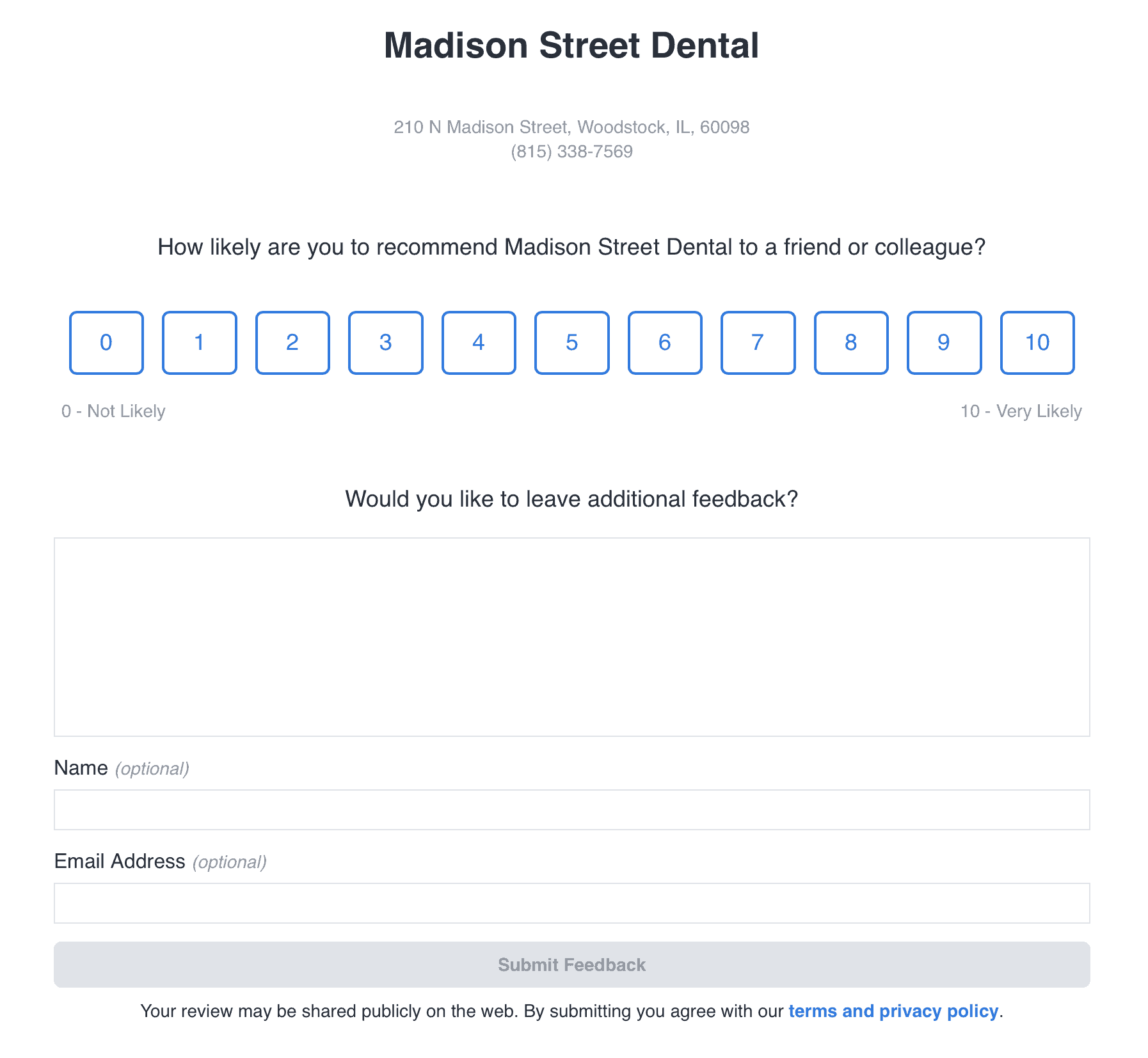 asking for reviews landing page