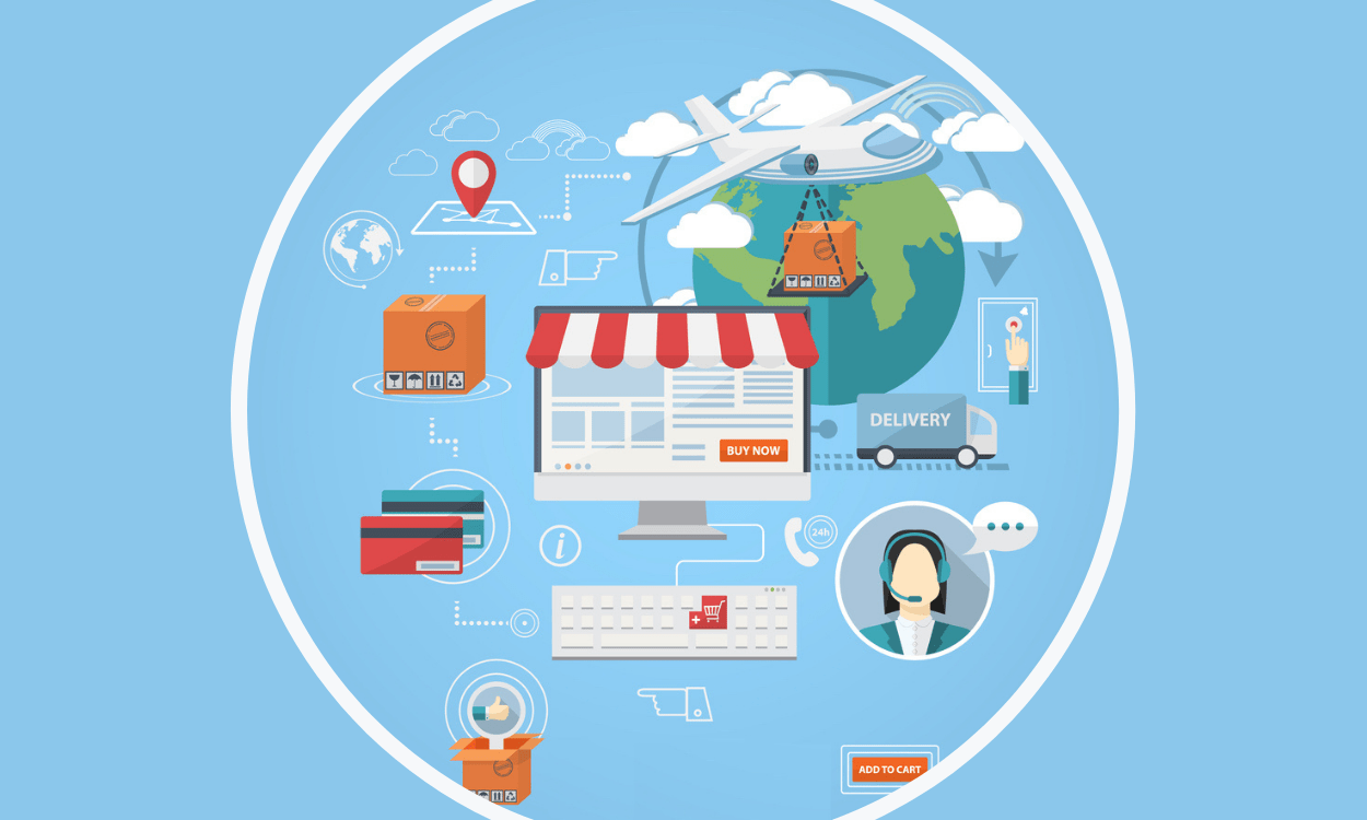 illustration that shows interactions and experiences between business and the customer