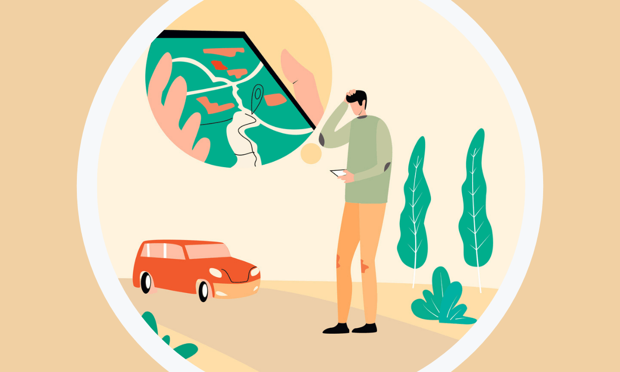 Illustration of a traveler following the wrong location