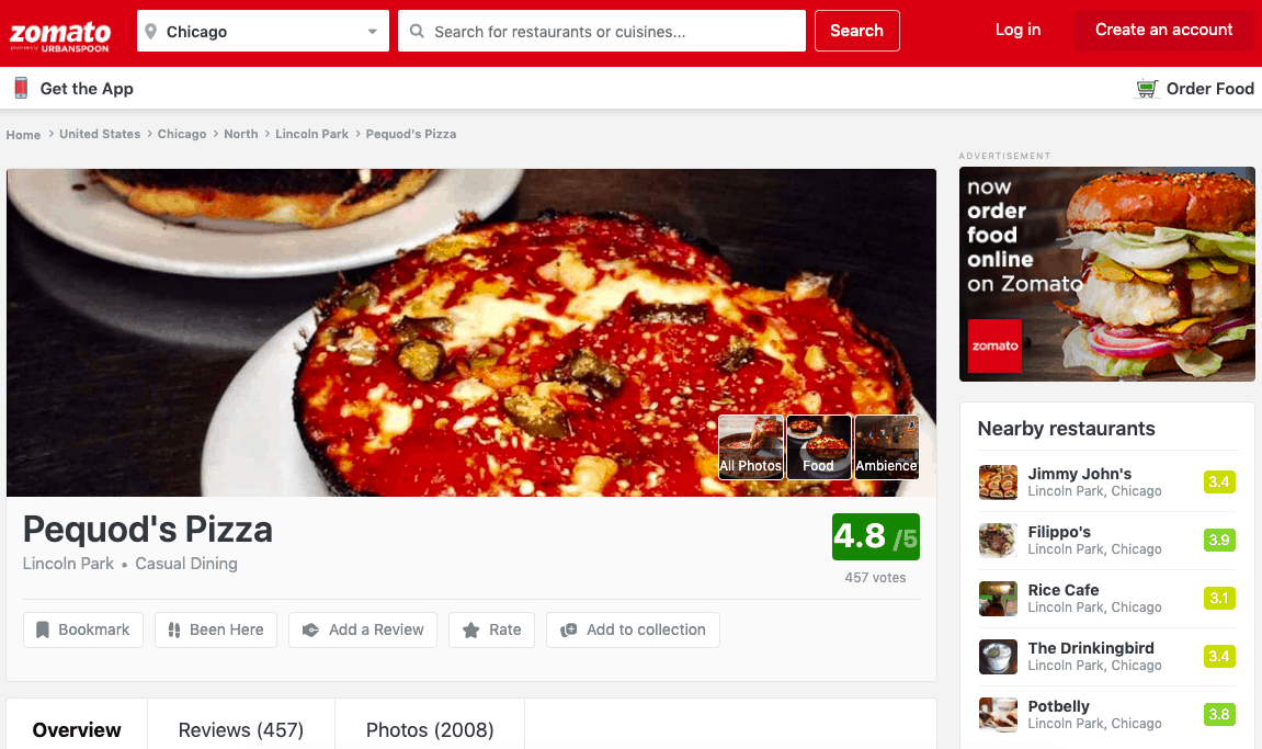 zomato restaurant listing
